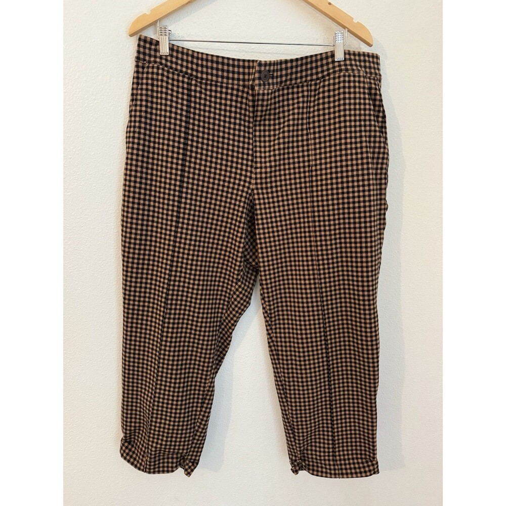 Lands End Women's Starfish Straight Leg Brown Houndstooth Pull On Pants Size XL